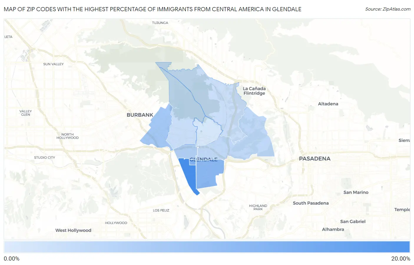 Zip Codes with the Highest Percentage of Immigrants from Central America in Glendale Map