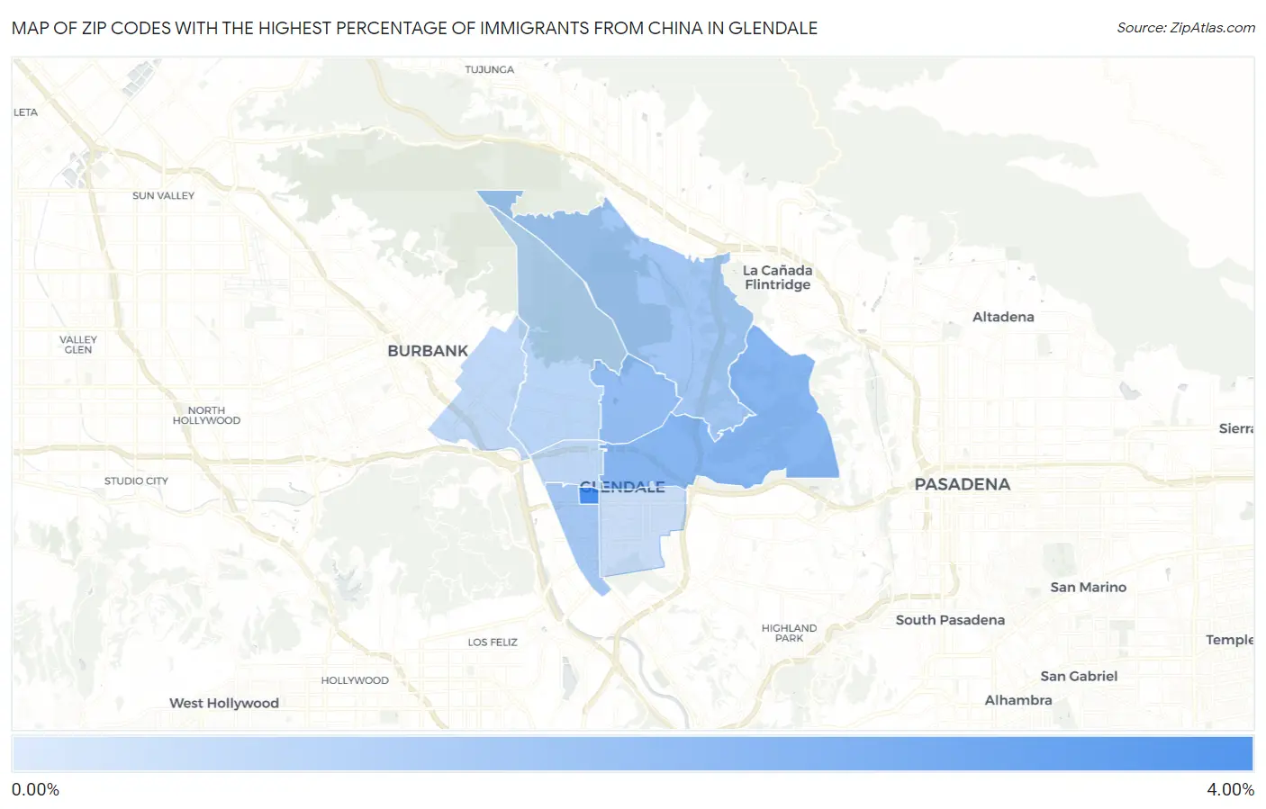 Zip Codes with the Highest Percentage of Immigrants from China in Glendale Map
