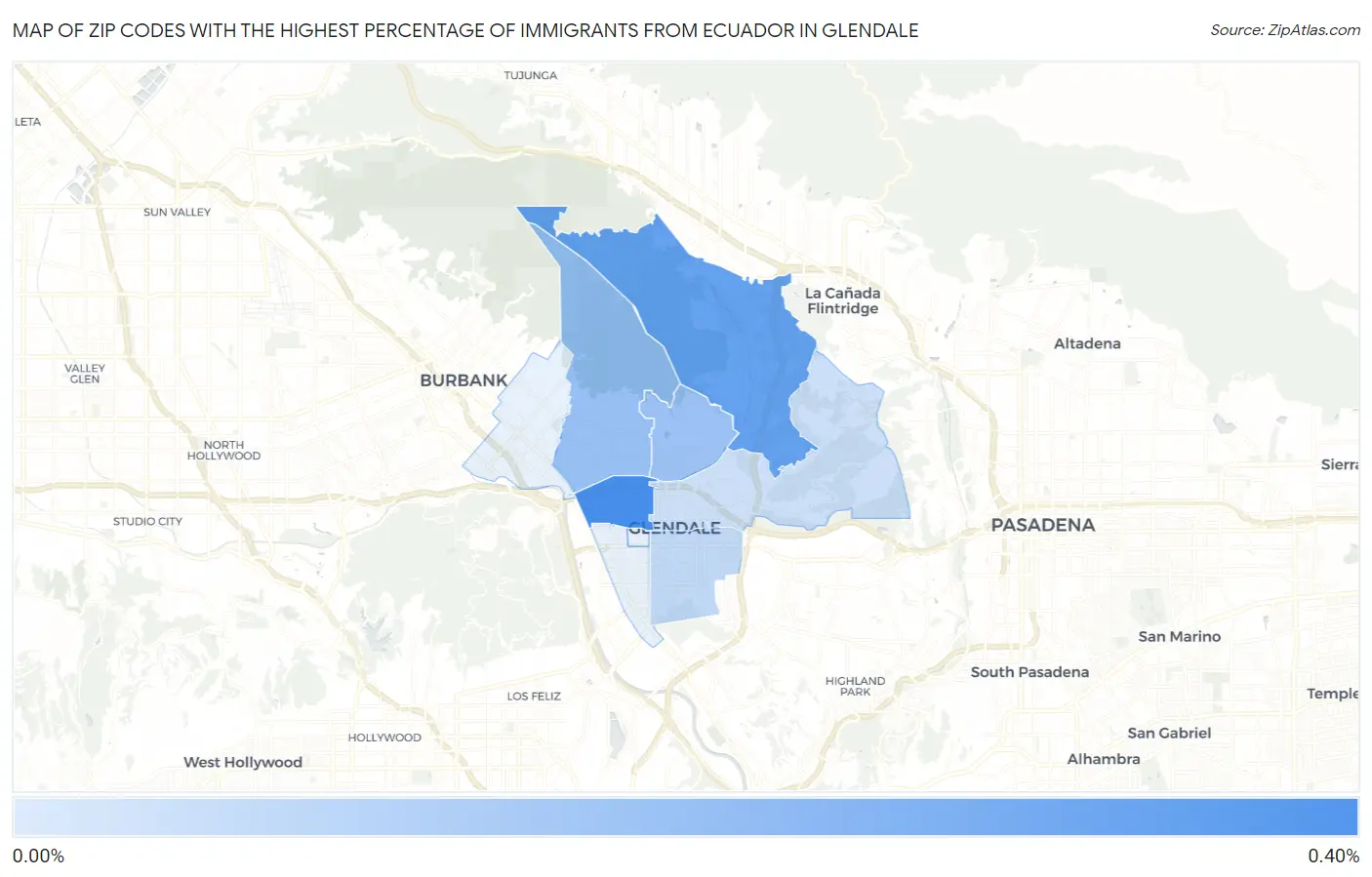 Zip Codes with the Highest Percentage of Immigrants from Ecuador in Glendale Map