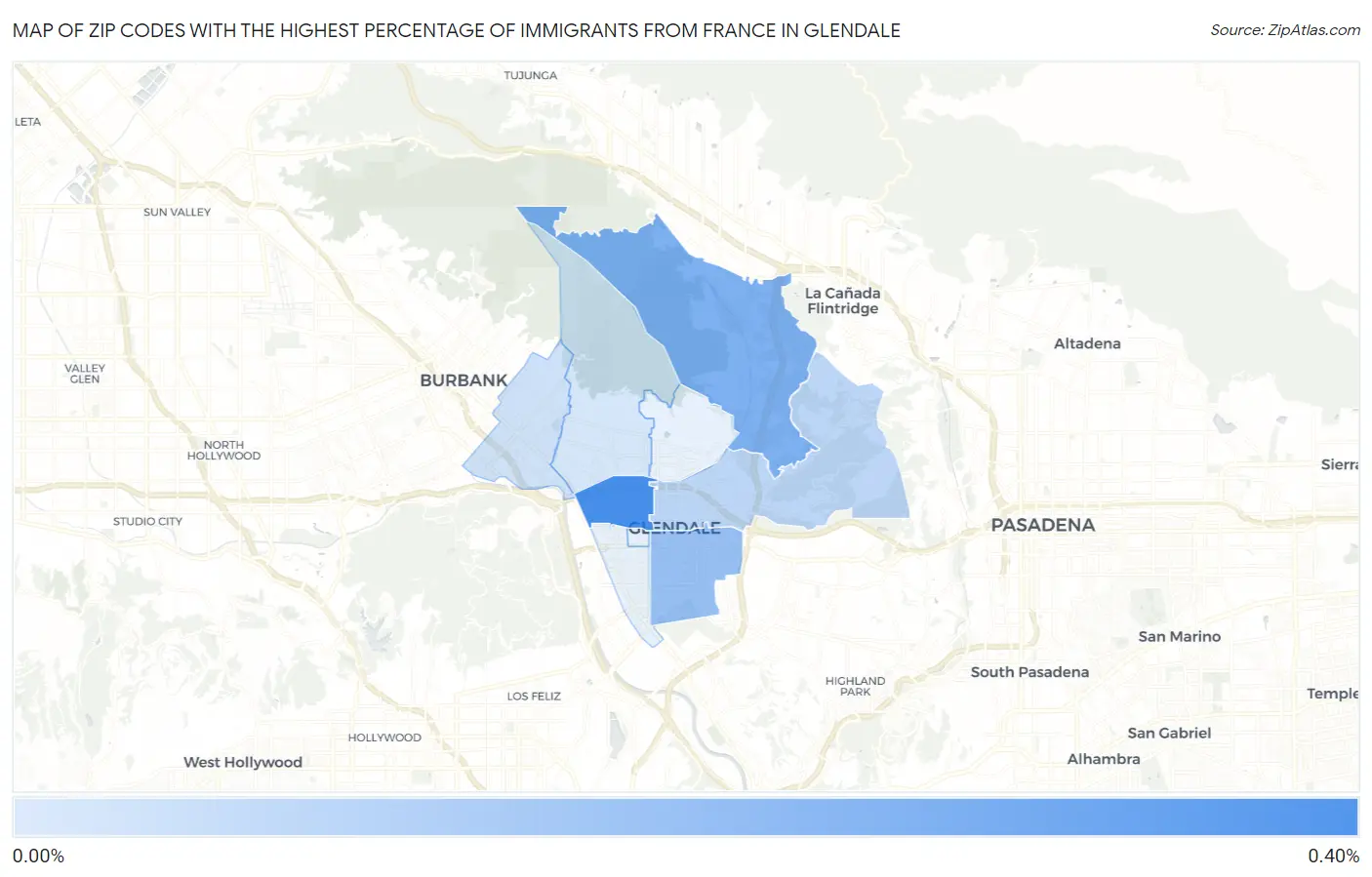 Zip Codes with the Highest Percentage of Immigrants from France in Glendale Map