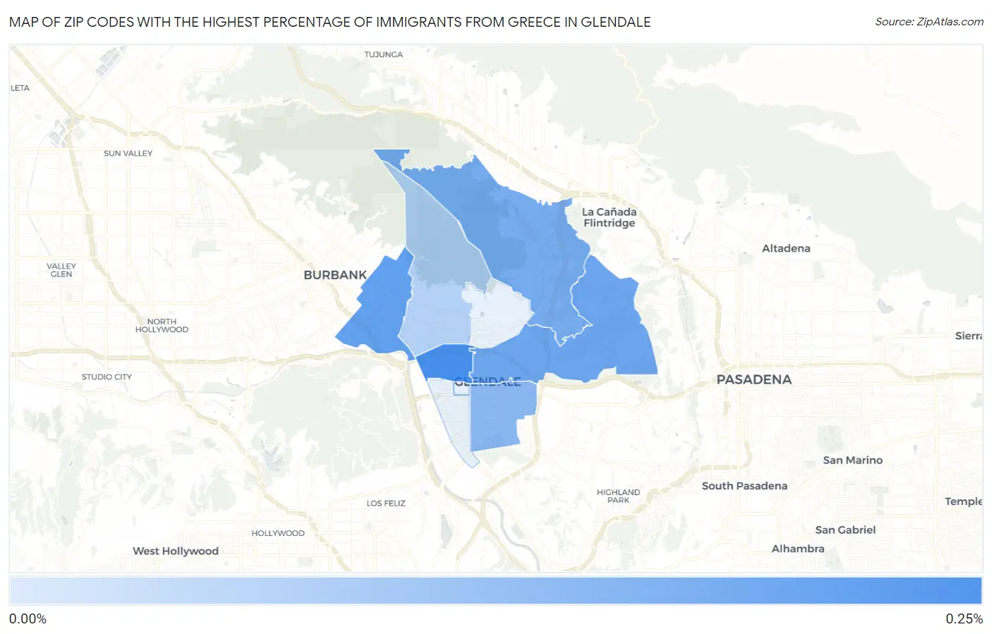 Zip Codes with the Highest Percentage of Immigrants from Greece in Glendale Map
