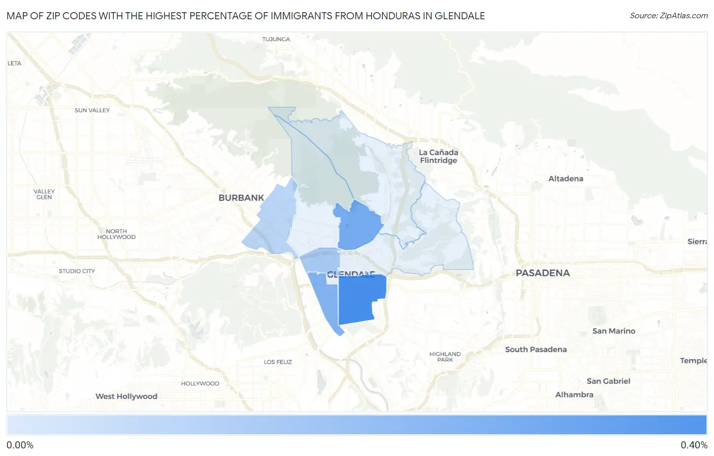 Zip Codes with the Highest Percentage of Immigrants from Honduras in Glendale Map