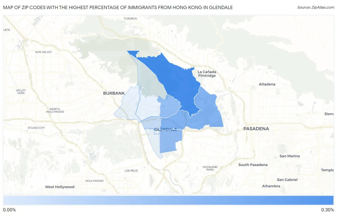Zip Codes with the Highest Percentage of Immigrants from Hong Kong in Glendale Map