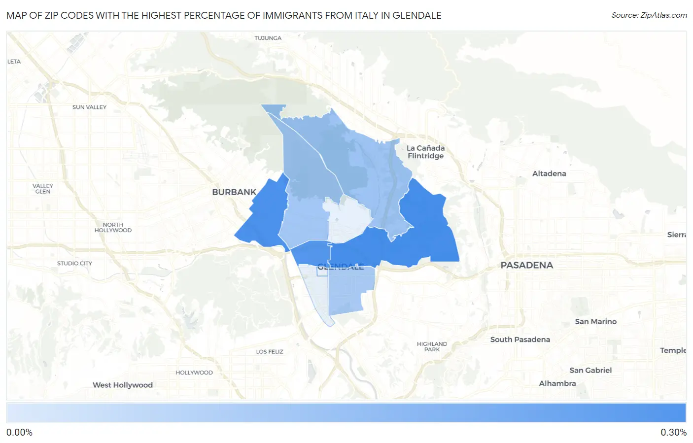 Zip Codes with the Highest Percentage of Immigrants from Italy in Glendale Map