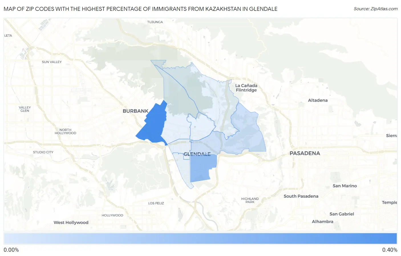 Zip Codes with the Highest Percentage of Immigrants from Kazakhstan in Glendale Map