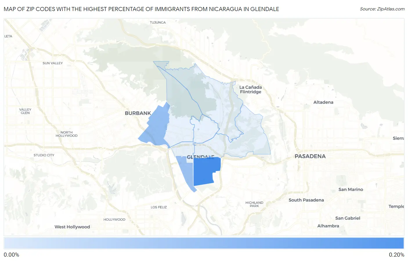 Zip Codes with the Highest Percentage of Immigrants from Nicaragua in Glendale Map