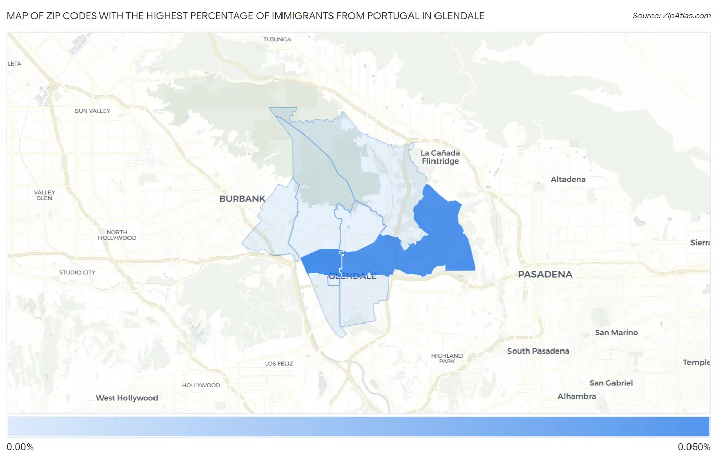Zip Codes with the Highest Percentage of Immigrants from Portugal in Glendale Map