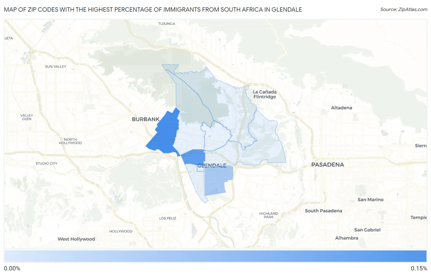 Zip Codes with the Highest Percentage of Immigrants from South Africa in Glendale Map