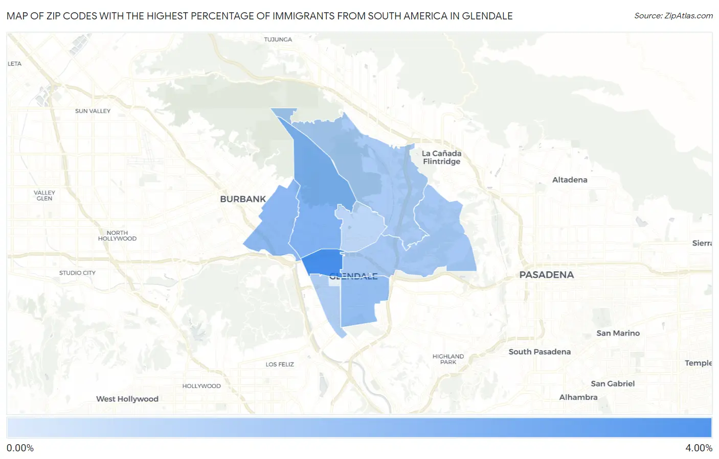 Zip Codes with the Highest Percentage of Immigrants from South America in Glendale Map