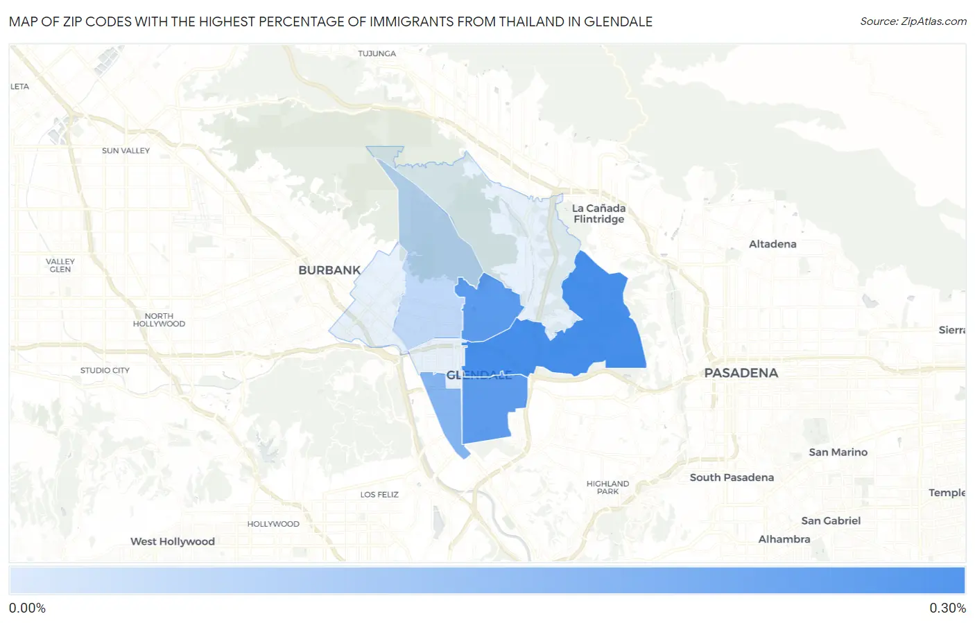 Zip Codes with the Highest Percentage of Immigrants from Thailand in Glendale Map