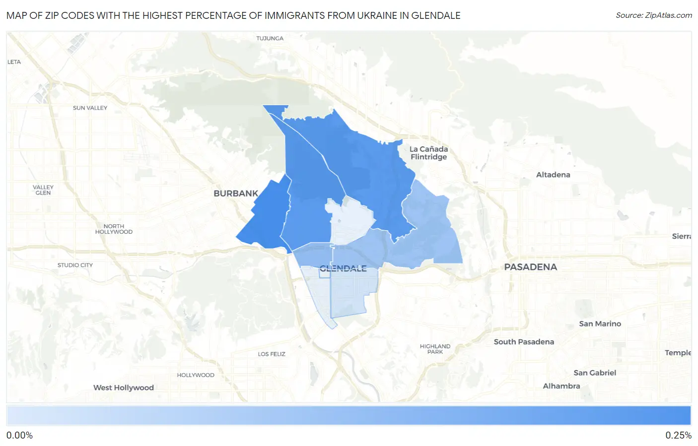 Zip Codes with the Highest Percentage of Immigrants from Ukraine in Glendale Map