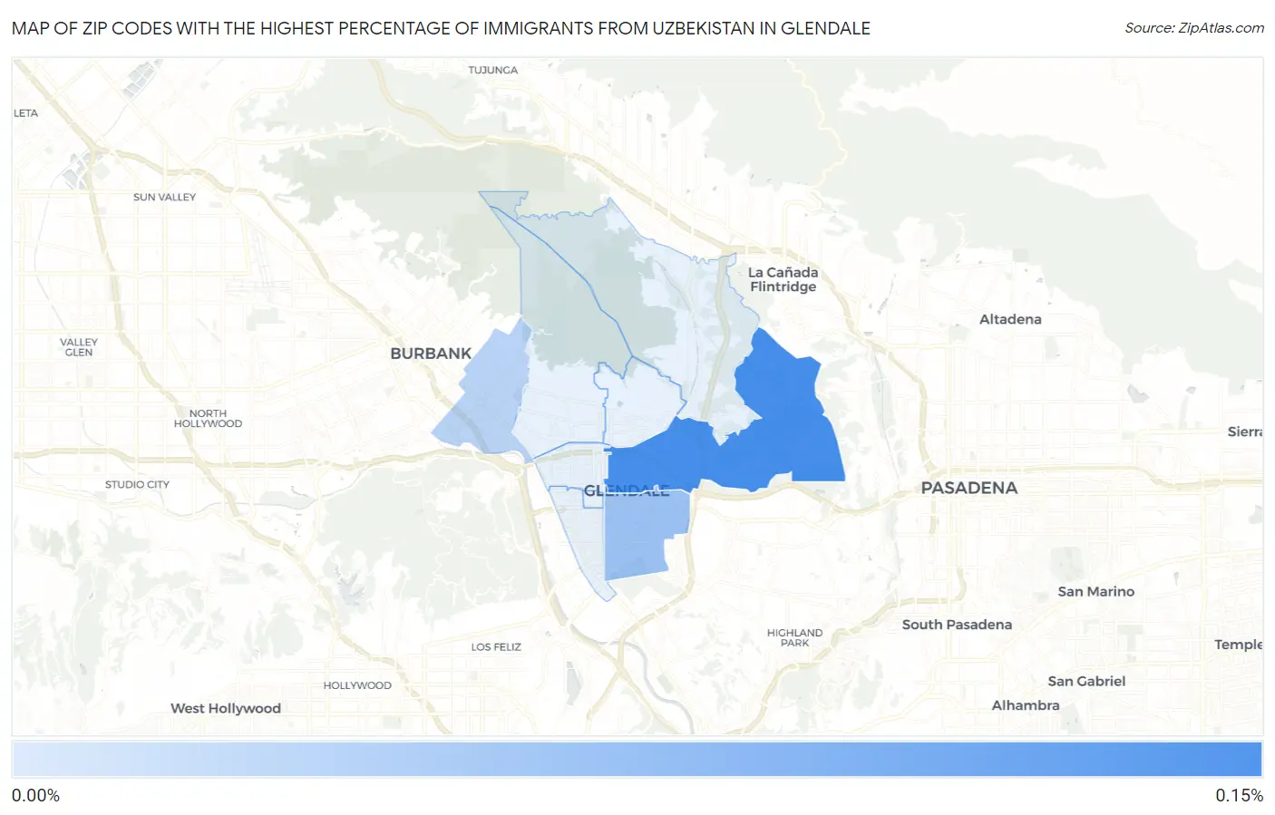 Zip Codes with the Highest Percentage of Immigrants from Uzbekistan in Glendale Map