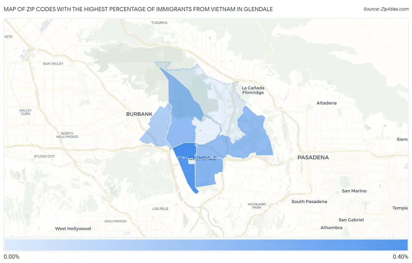 Zip Codes with the Highest Percentage of Immigrants from Vietnam in Glendale Map