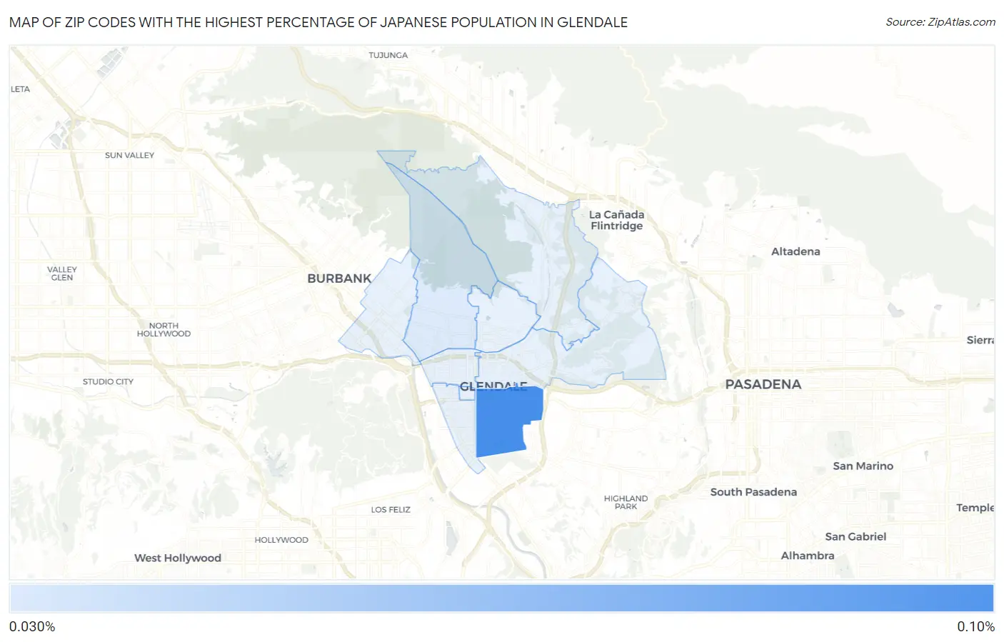 Zip Codes with the Highest Percentage of Japanese Population in Glendale Map