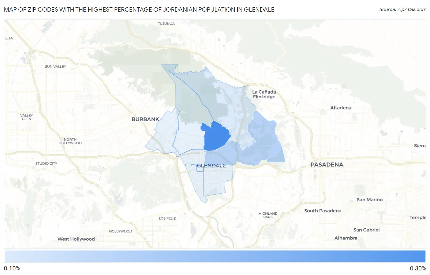 Zip Codes with the Highest Percentage of Jordanian Population in Glendale Map