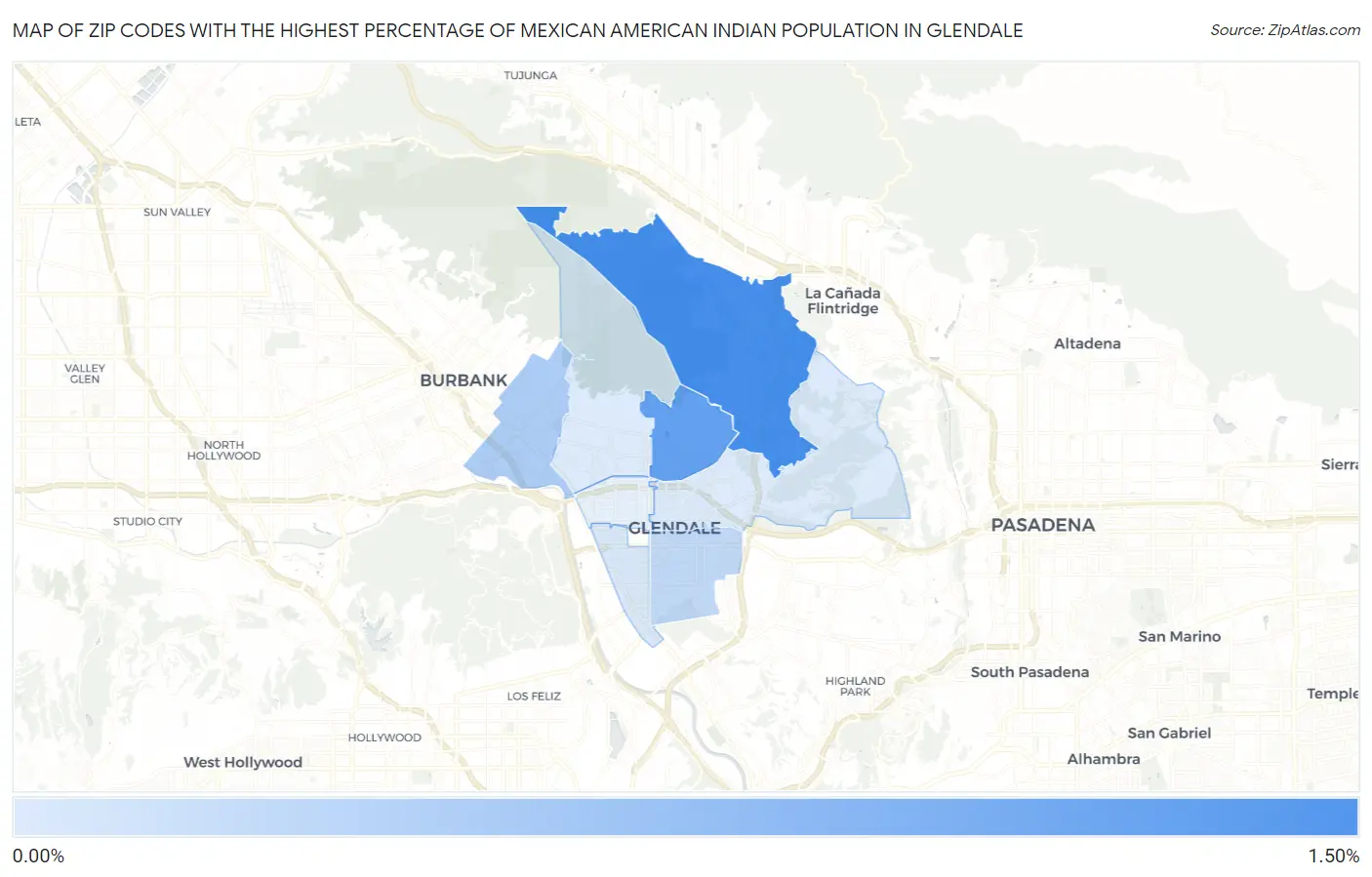 Zip Codes with the Highest Percentage of Mexican American Indian Population in Glendale Map