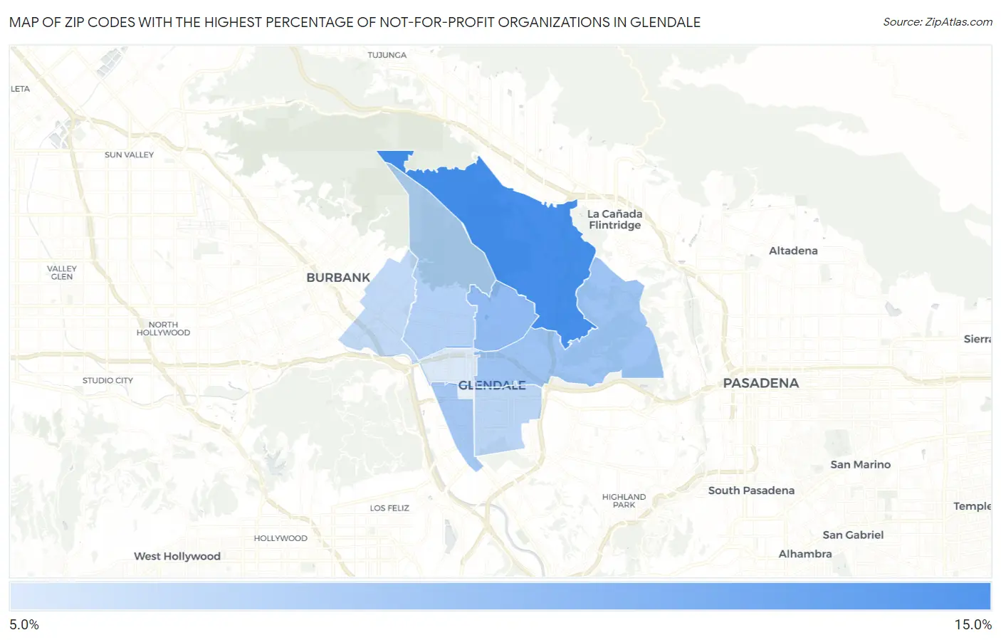 Zip Codes with the Highest Percentage of Not-for-profit Organizations in Glendale Map