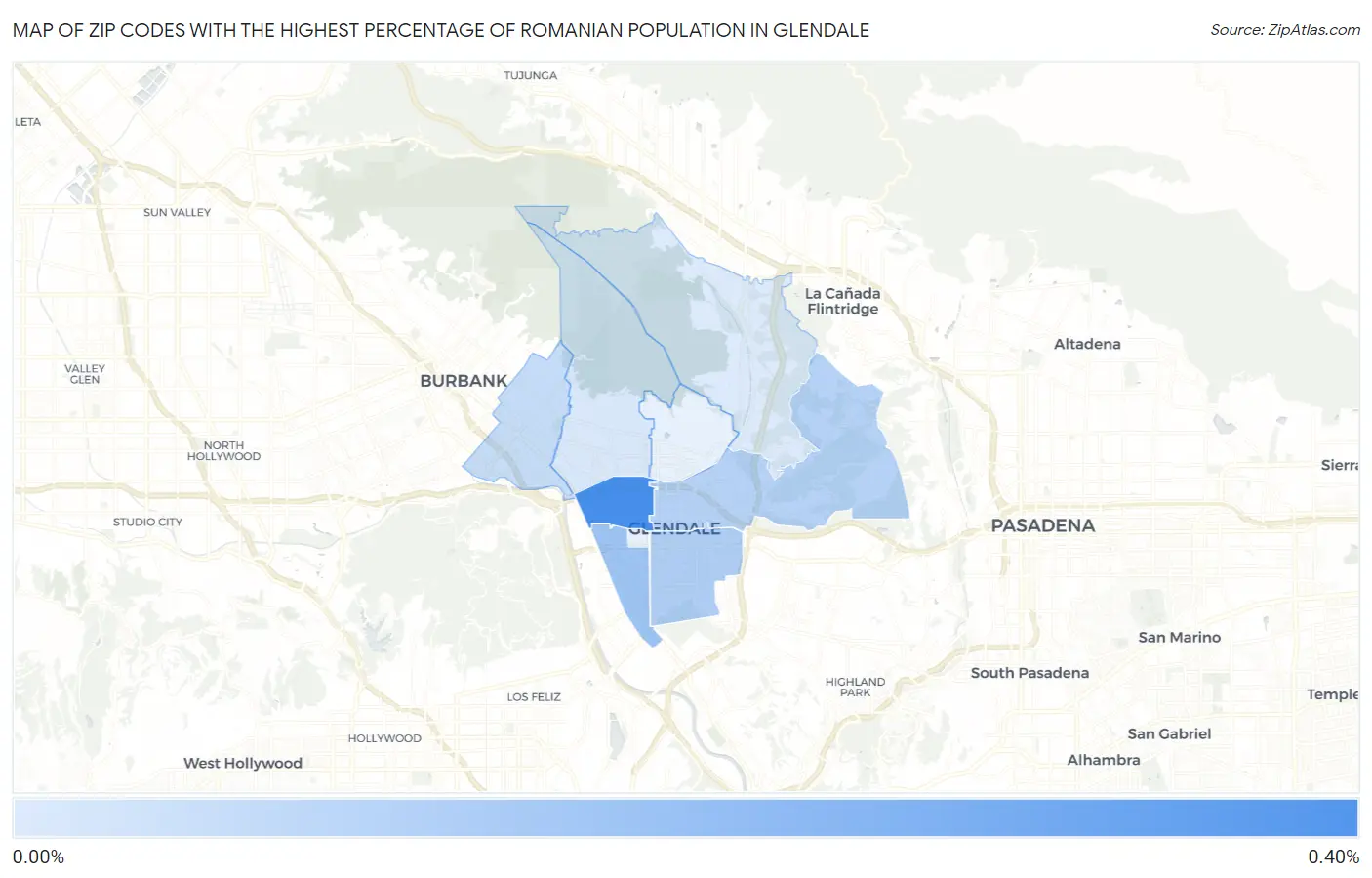 Zip Codes with the Highest Percentage of Romanian Population in Glendale Map