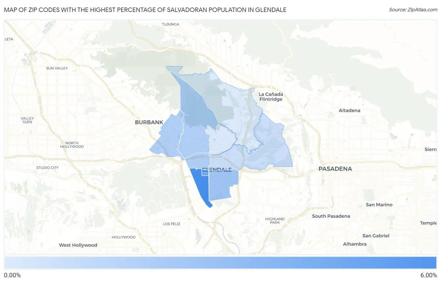 Zip Codes with the Highest Percentage of Salvadoran Population in Glendale Map