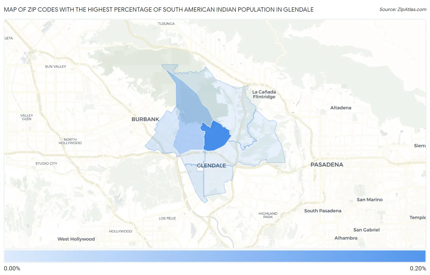 Zip Codes with the Highest Percentage of South American Indian Population in Glendale Map