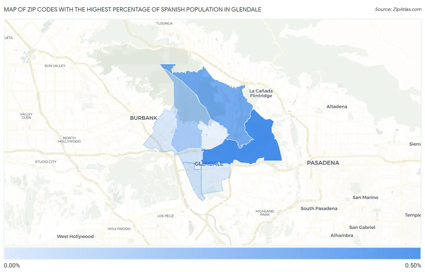 Zip Codes with the Highest Percentage of Spanish Population in Glendale Map