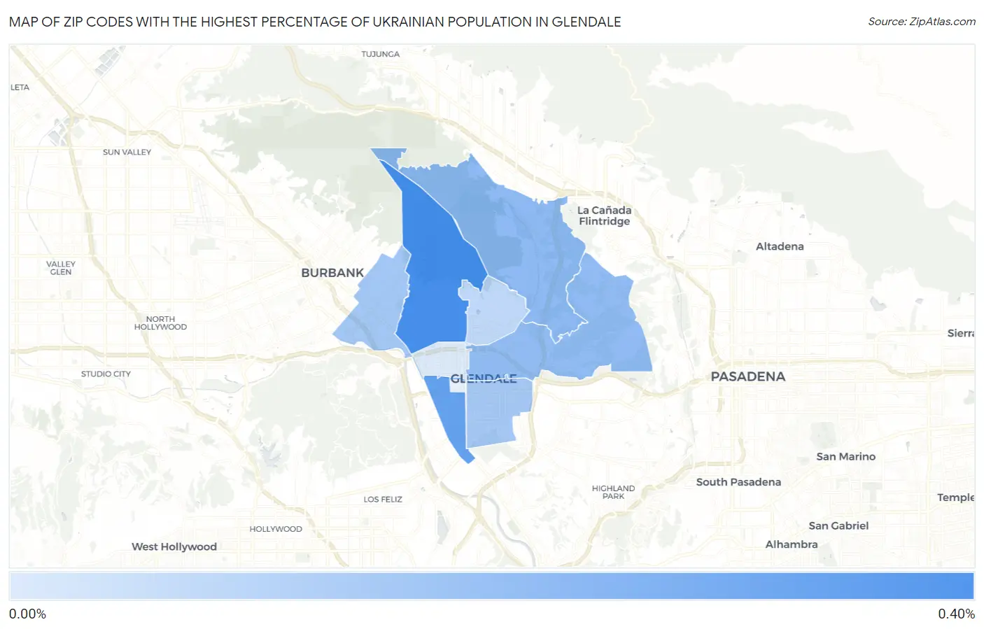 Zip Codes with the Highest Percentage of Ukrainian Population in Glendale Map