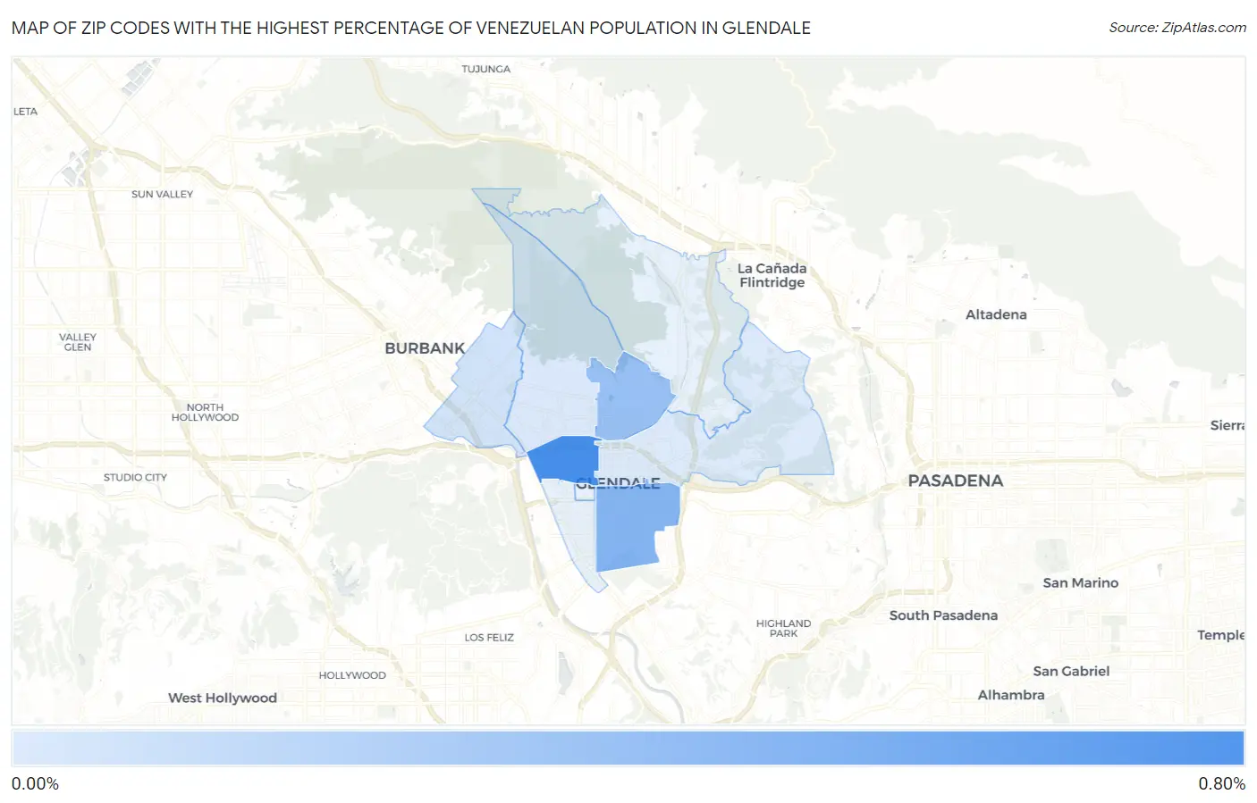 Zip Codes with the Highest Percentage of Venezuelan Population in Glendale Map
