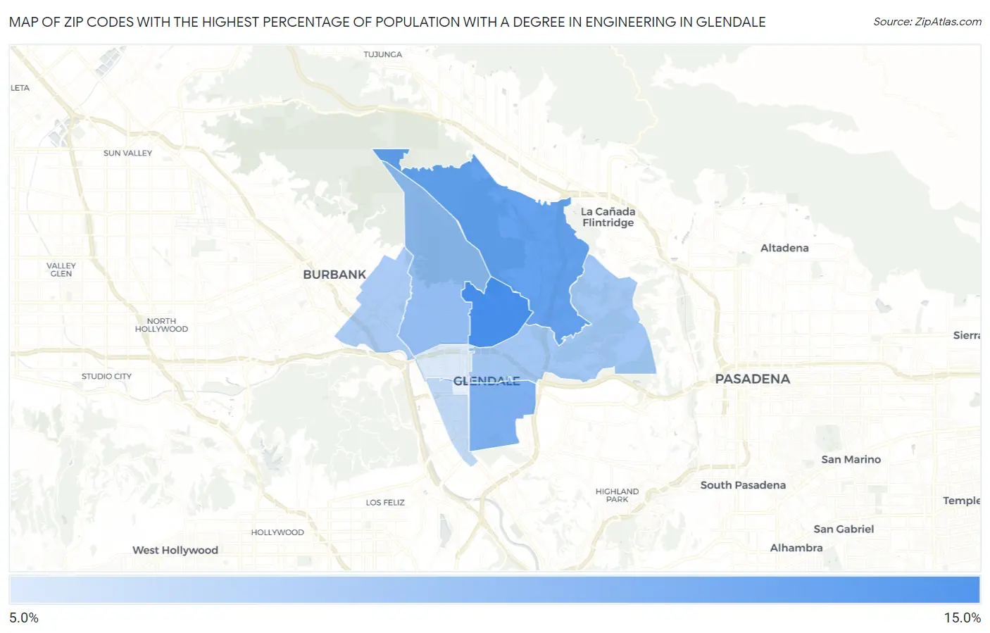 Zip Codes with the Highest Percentage of Population with a Degree in Engineering in Glendale Map