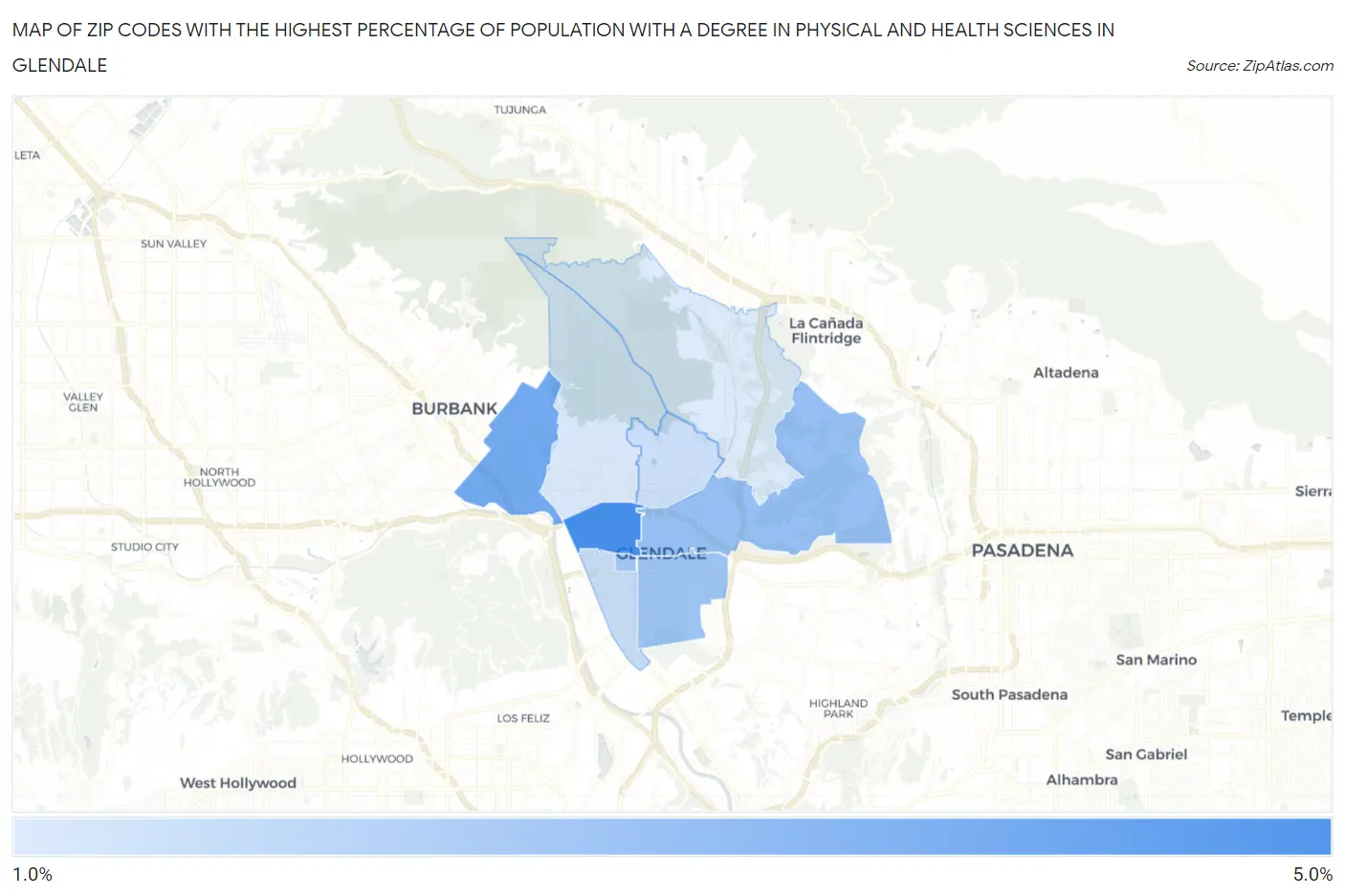 Zip Codes with the Highest Percentage of Population with a Degree in Physical and Health Sciences in Glendale Map