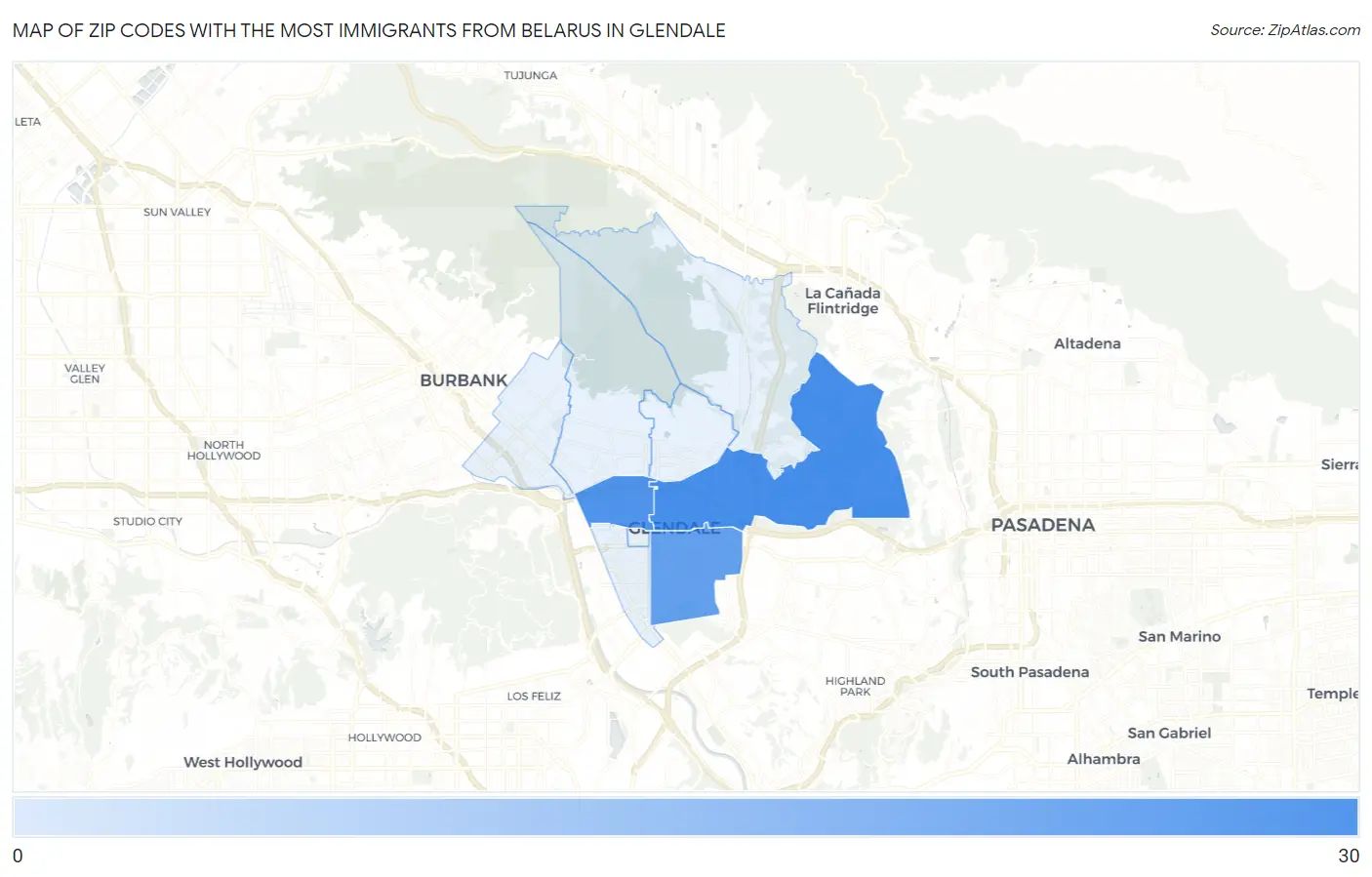 Zip Codes with the Most Immigrants from Belarus in Glendale Map
