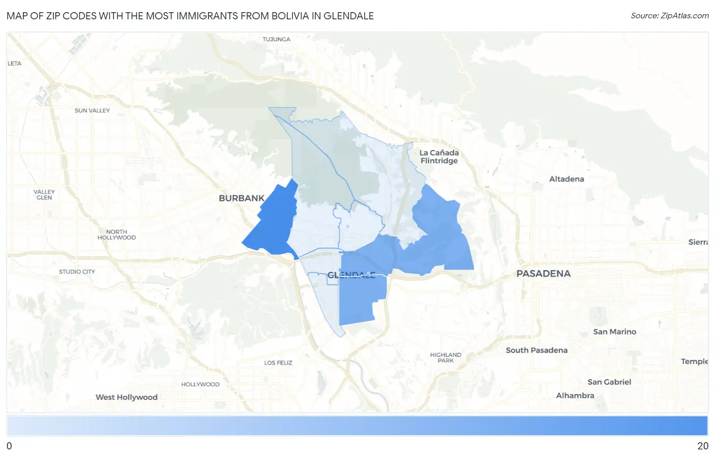 Zip Codes with the Most Immigrants from Bolivia in Glendale Map