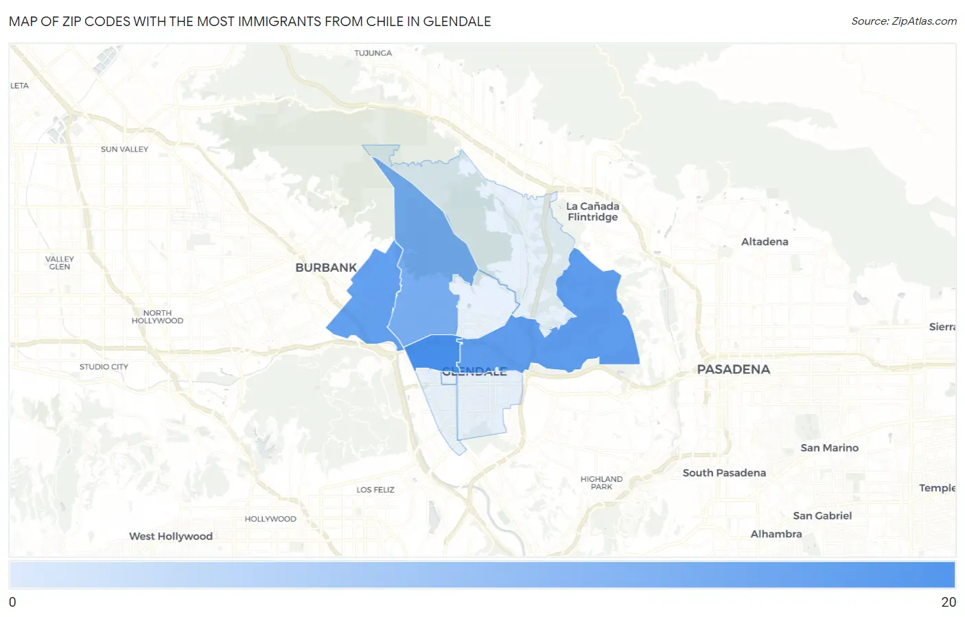 Zip Codes with the Most Immigrants from Chile in Glendale Map