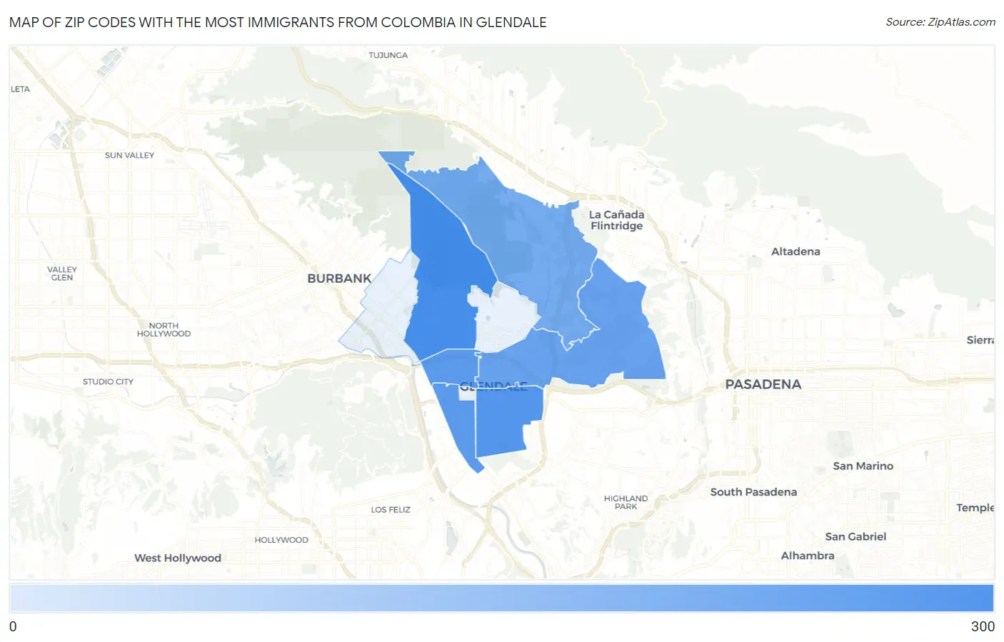 Zip Codes with the Most Immigrants from Colombia in Glendale Map
