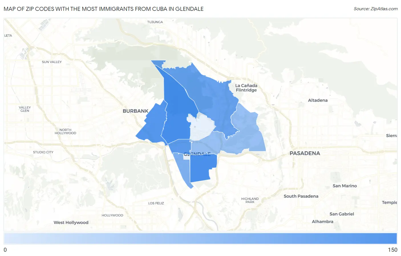 Zip Codes with the Most Immigrants from Cuba in Glendale Map