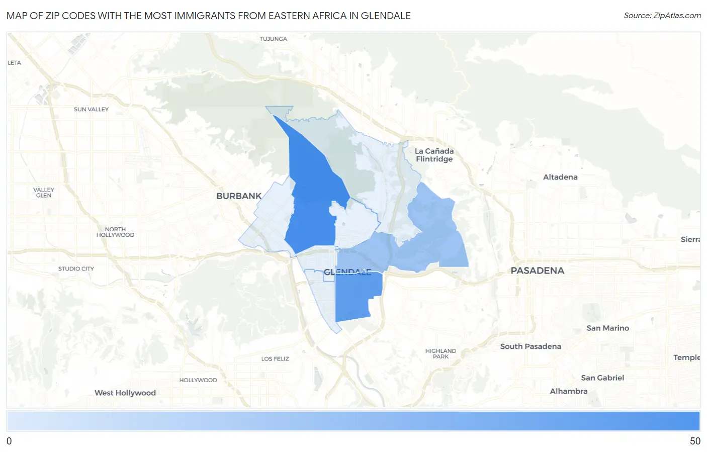 Zip Codes with the Most Immigrants from Eastern Africa in Glendale Map