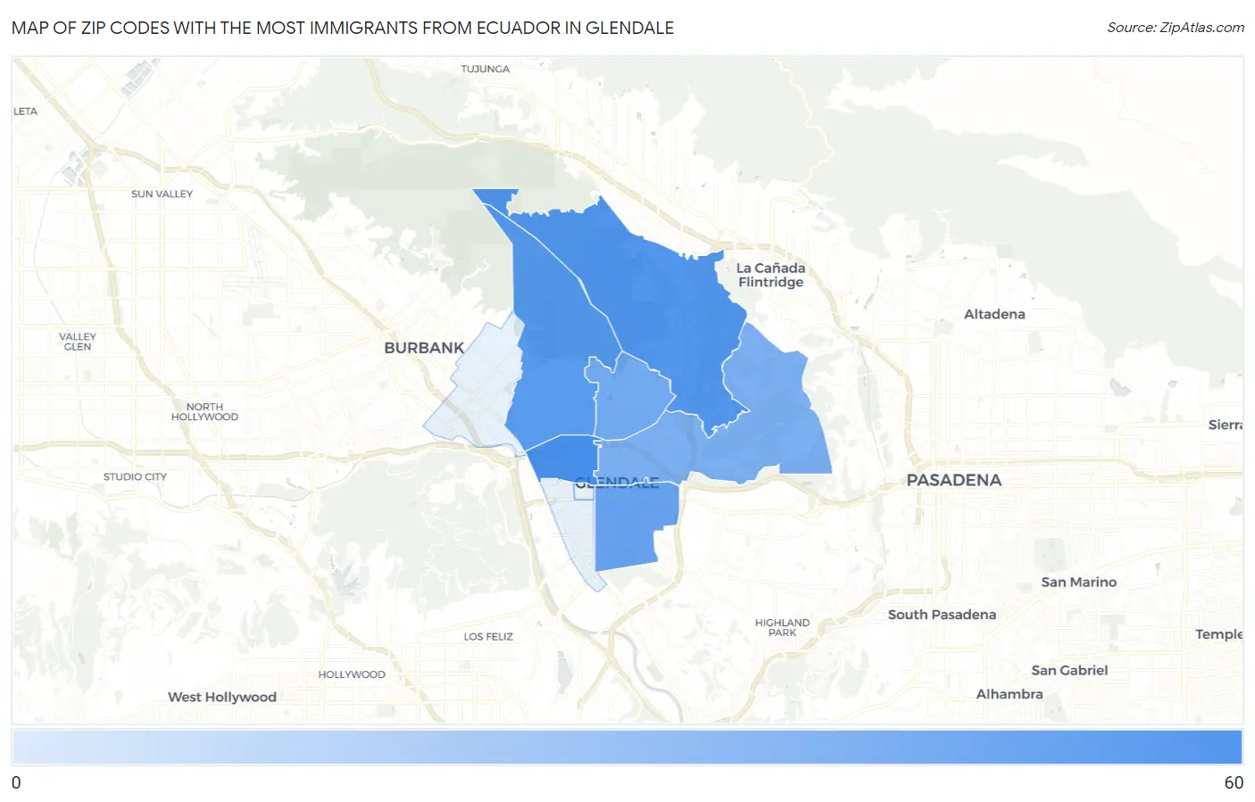 Zip Codes with the Most Immigrants from Ecuador in Glendale Map