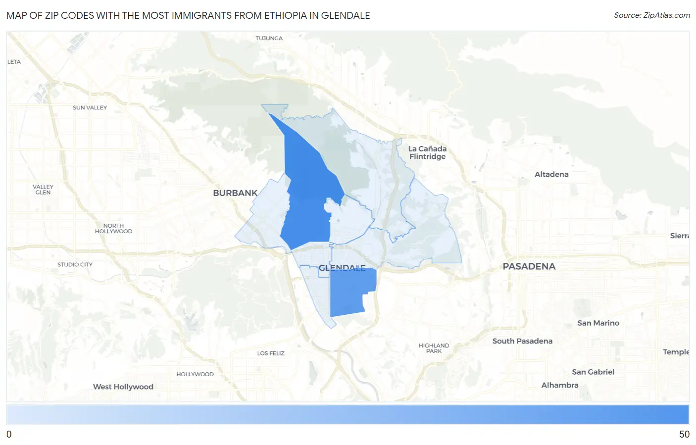 Zip Codes with the Most Immigrants from Ethiopia in Glendale Map
