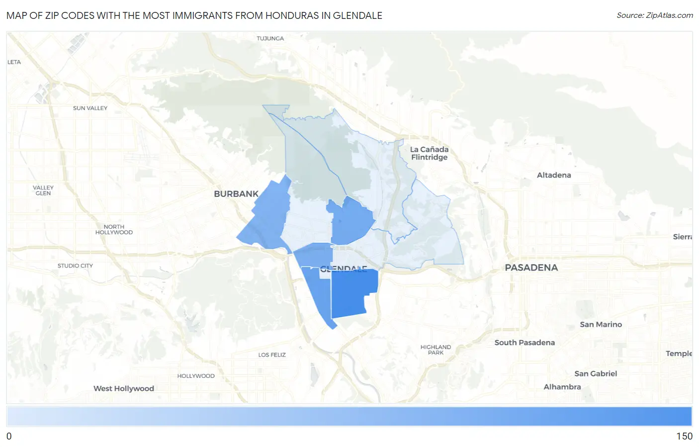 Zip Codes with the Most Immigrants from Honduras in Glendale Map
