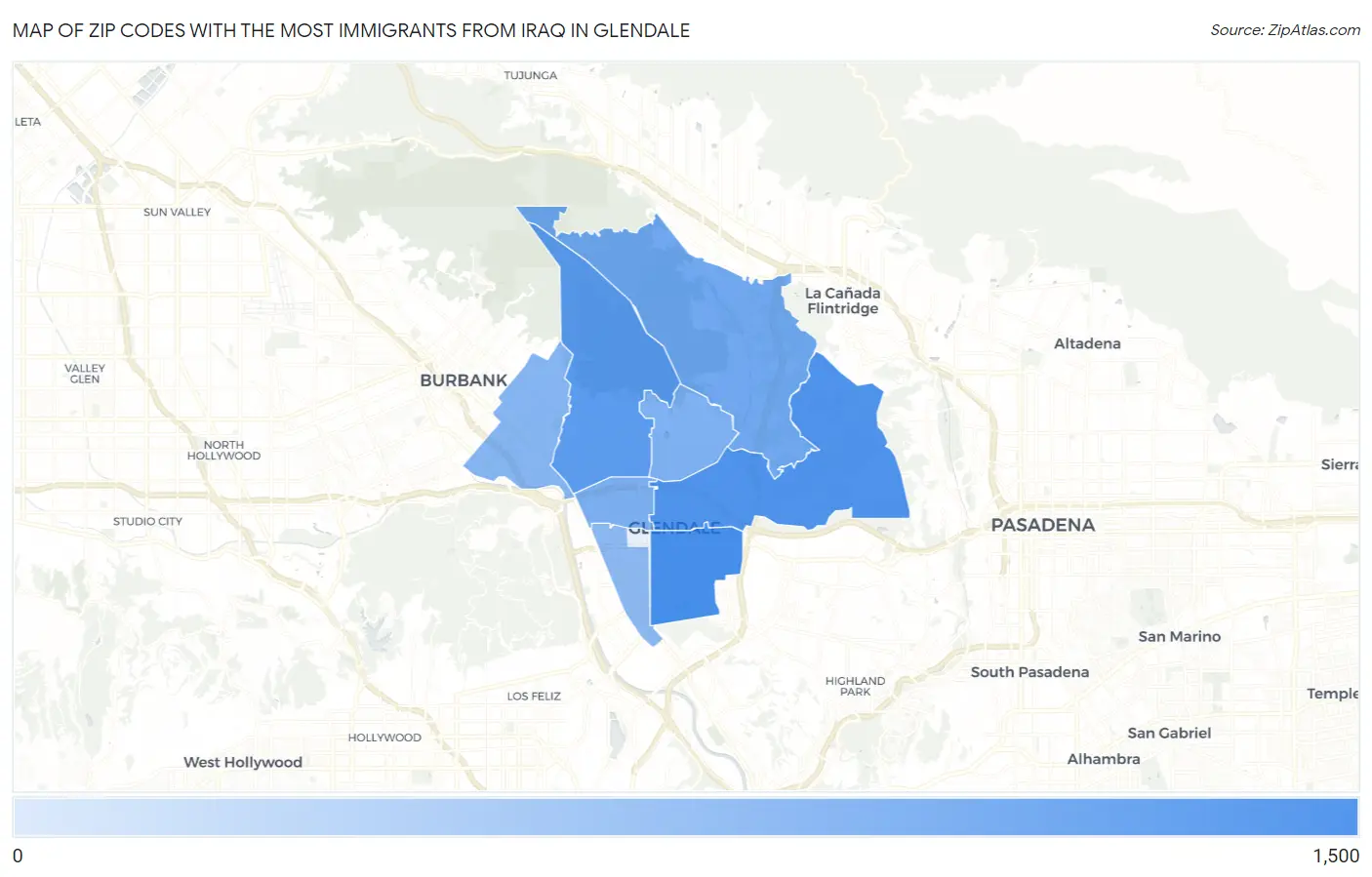 Zip Codes with the Most Immigrants from Iraq in Glendale Map