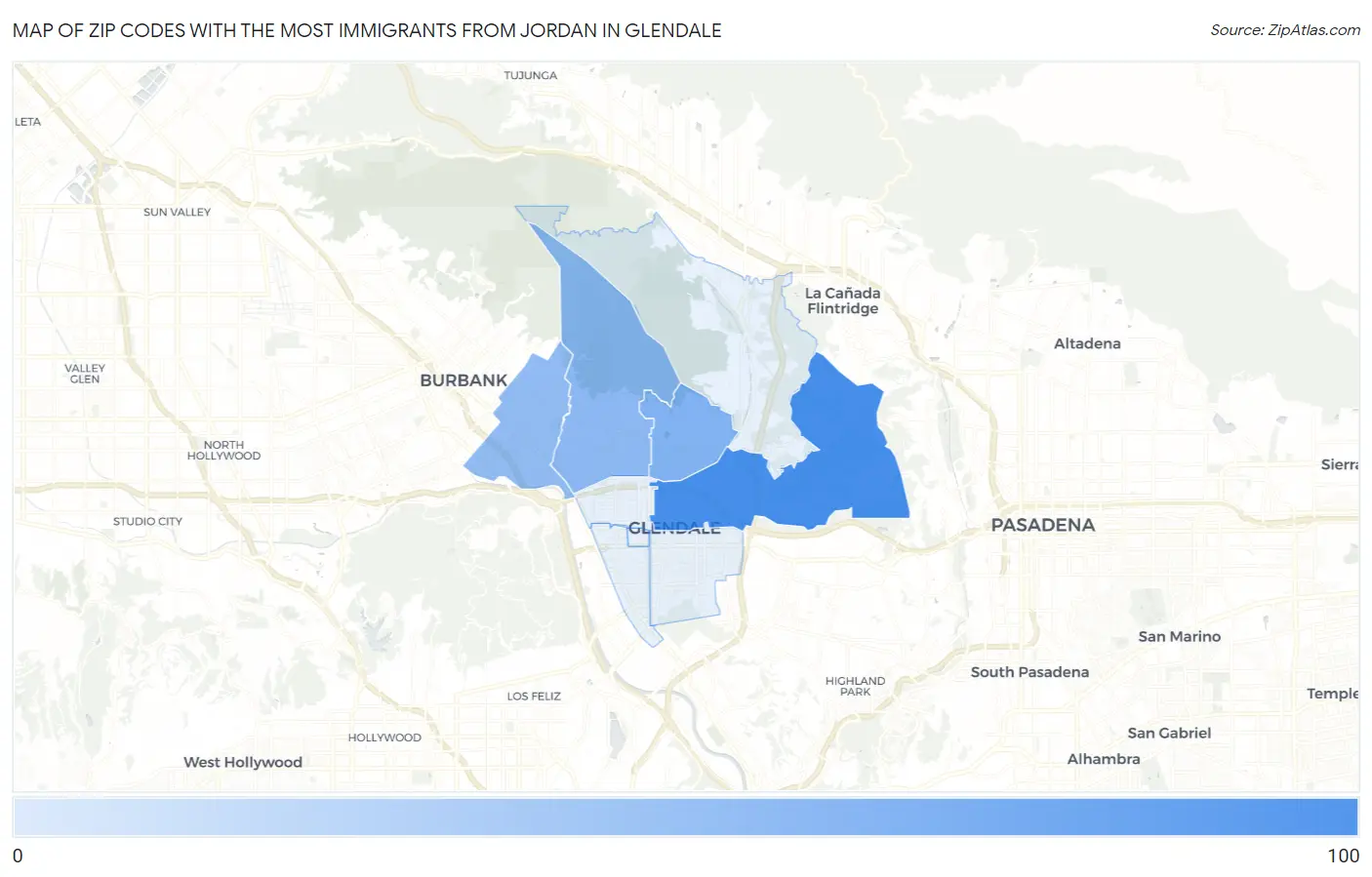 Zip Codes with the Most Immigrants from Jordan in Glendale Map
