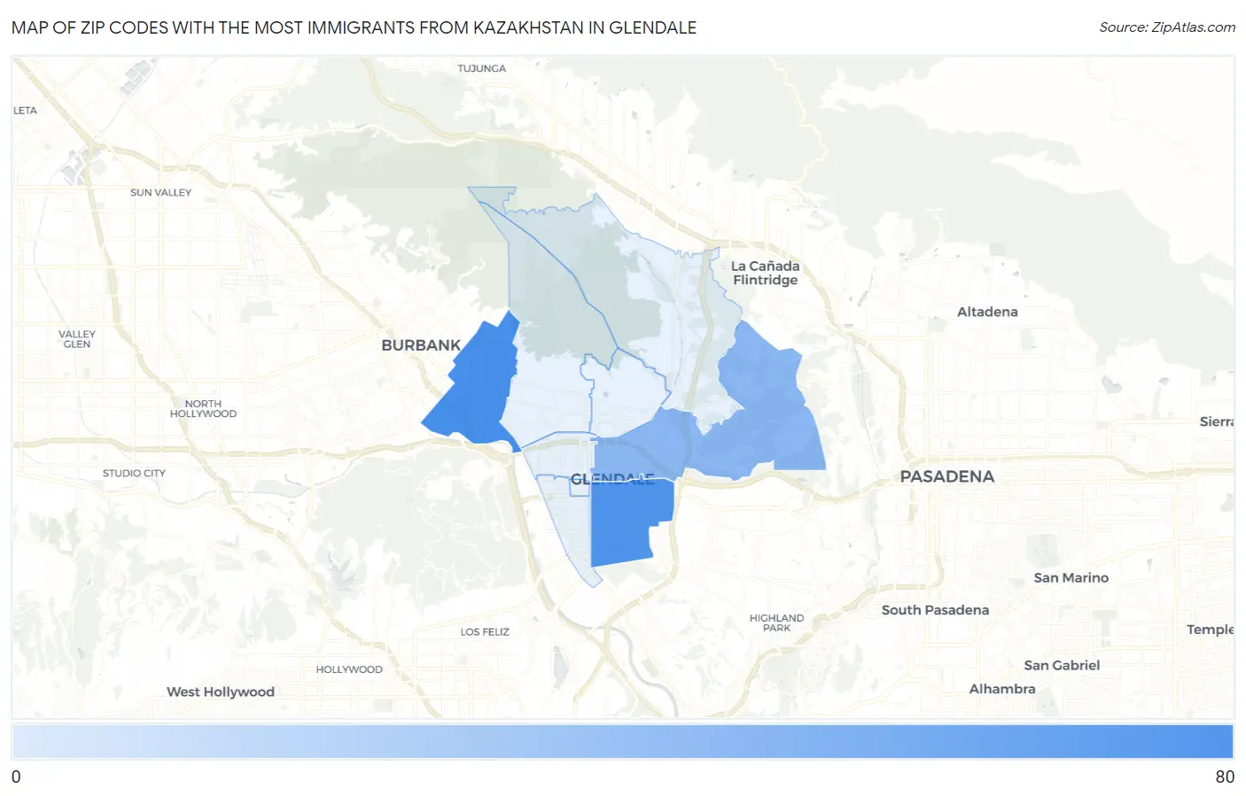 Zip Codes with the Most Immigrants from Kazakhstan in Glendale Map