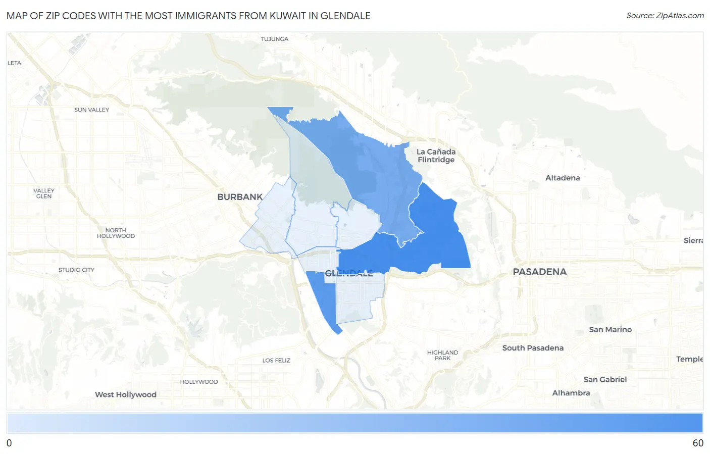 Zip Codes with the Most Immigrants from Kuwait in Glendale Map