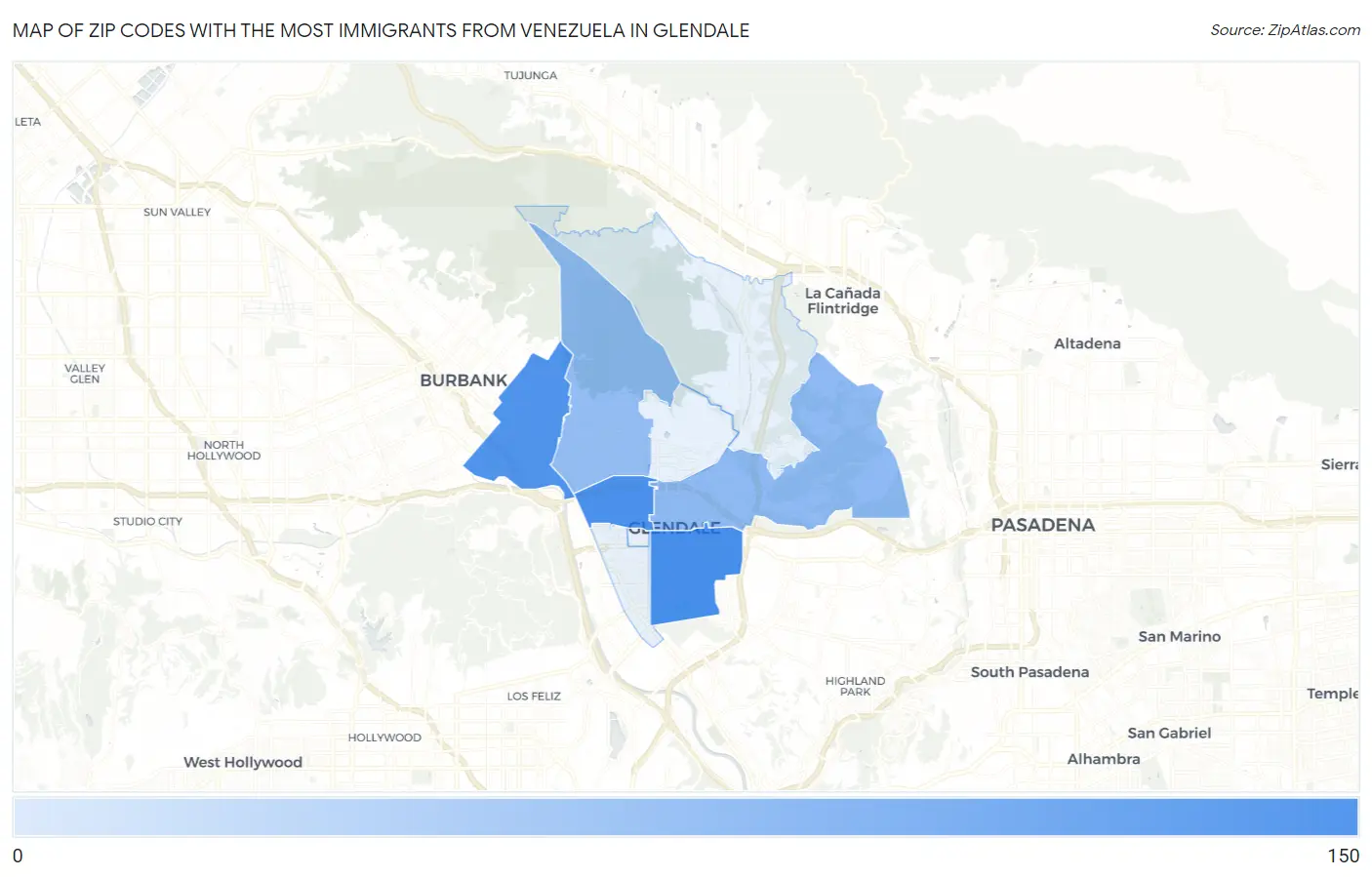 Zip Codes with the Most Immigrants from Venezuela in Glendale Map