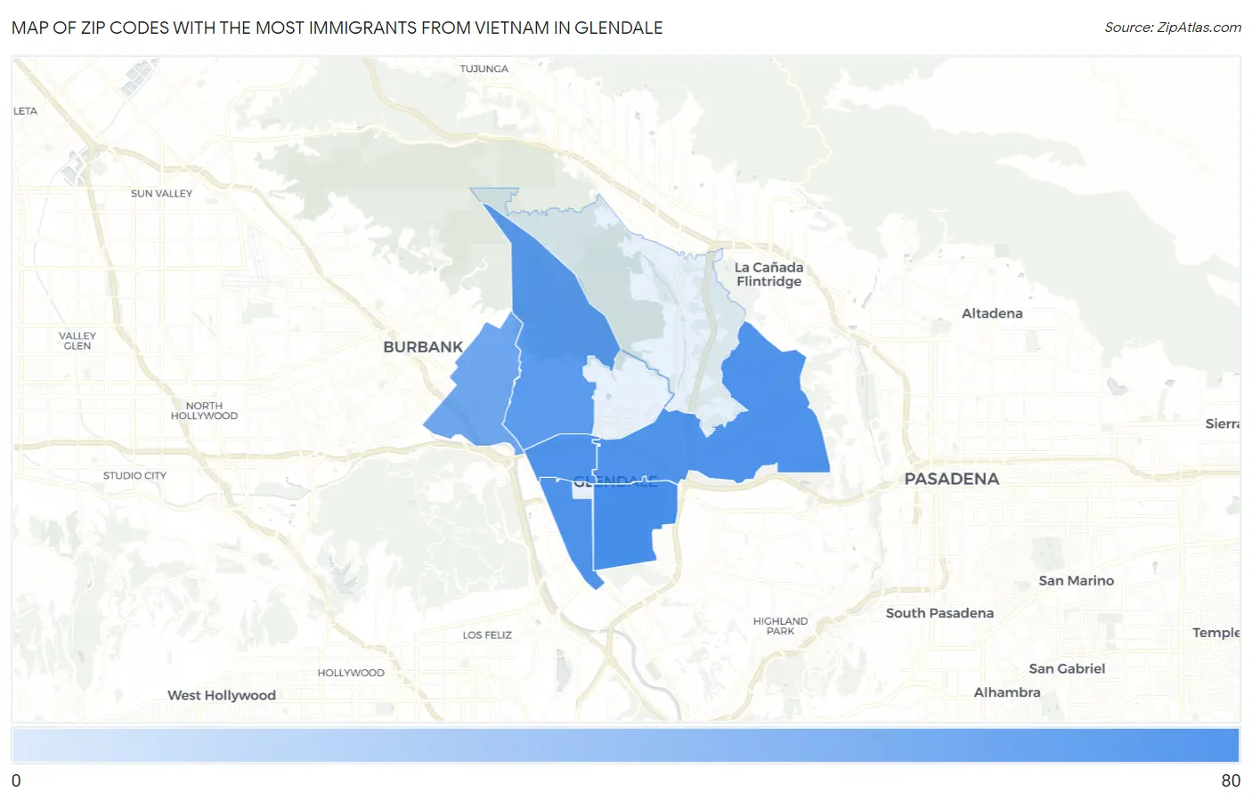 Zip Codes with the Most Immigrants from Vietnam in Glendale Map