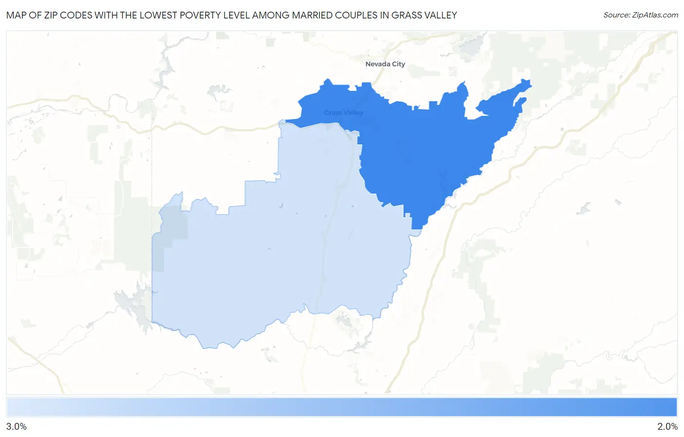 Zip Codes with the Lowest Poverty Level Among Married Couples in Grass Valley Map