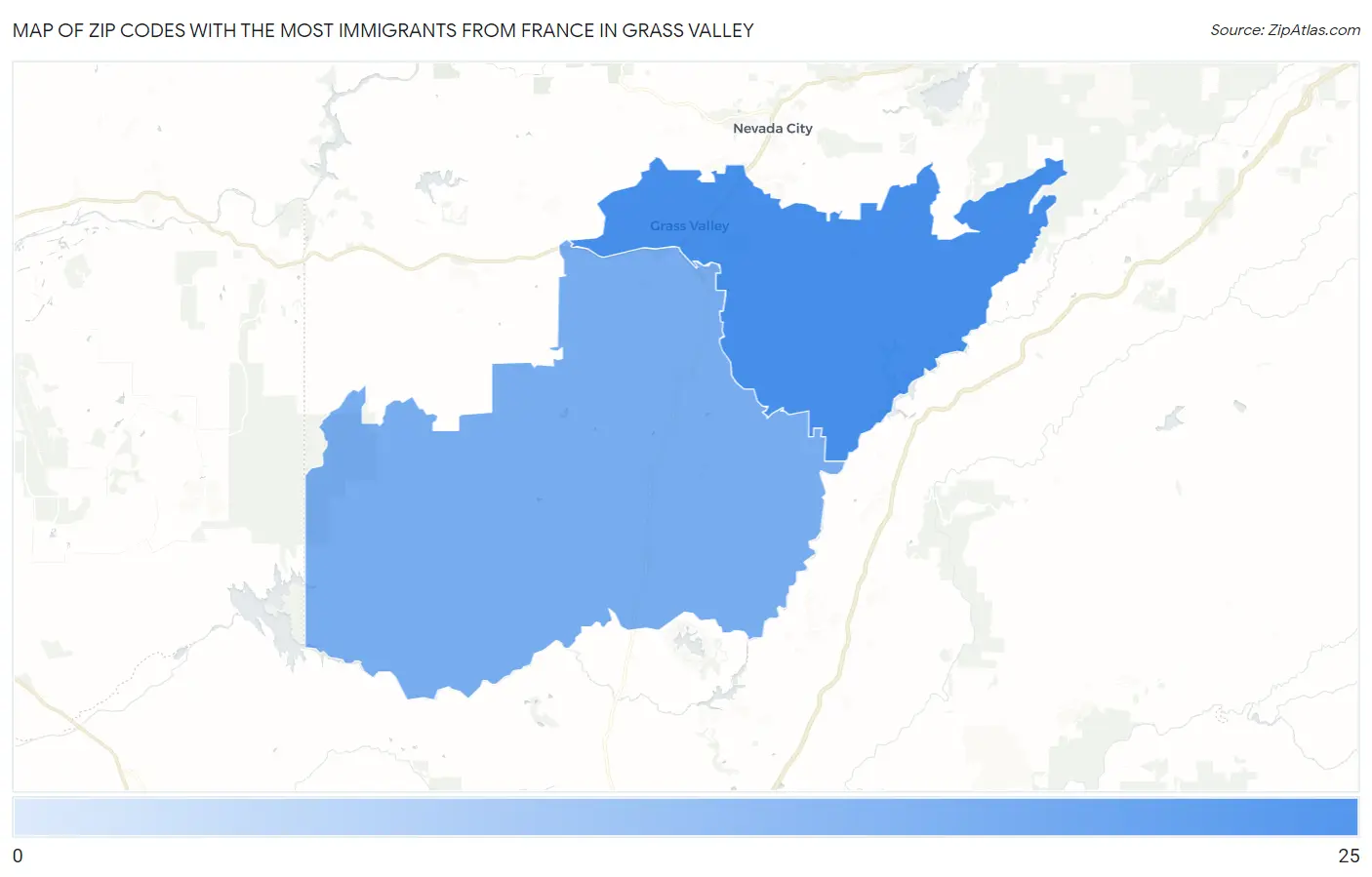 Zip Codes with the Most Immigrants from France in Grass Valley Map