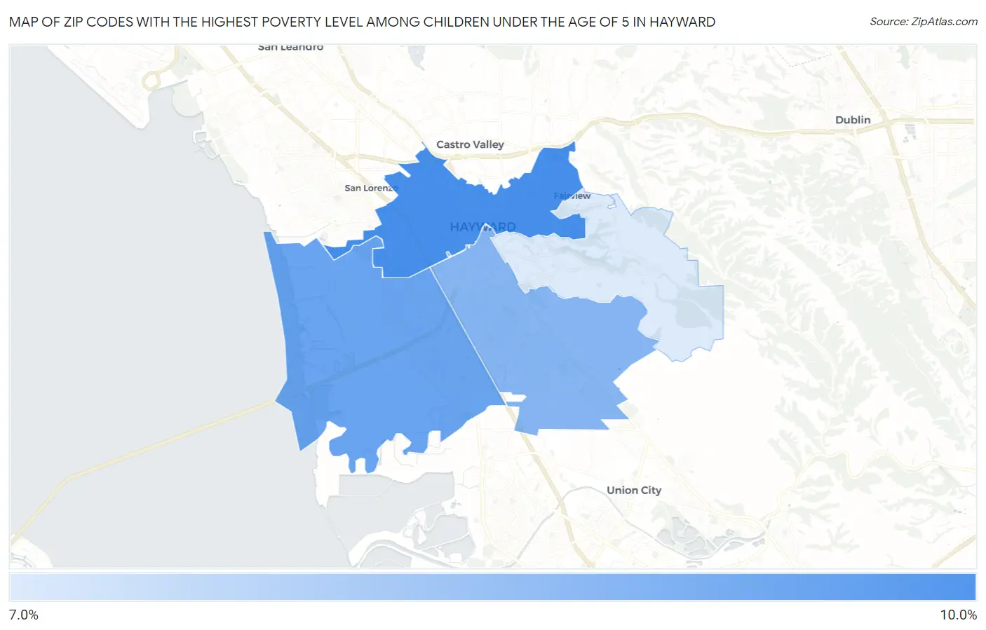 Zip Codes with the Highest Poverty Level Among Children Under the Age of 5 in Hayward Map