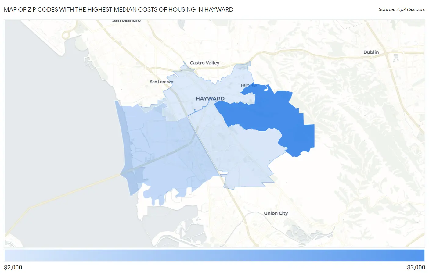 Zip Codes with the Highest Median Costs of Housing in Hayward Map