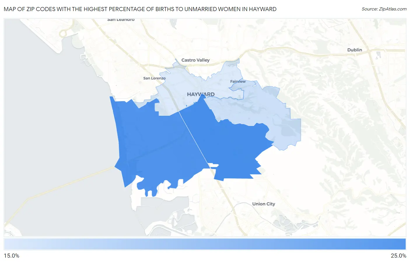 Zip Codes with the Highest Percentage of Births to Unmarried Women in Hayward Map