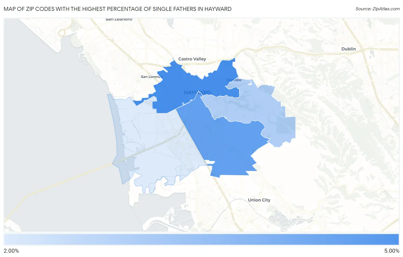 Zip Codes with the Highest Percentage of Single Fathers in Hayward Map